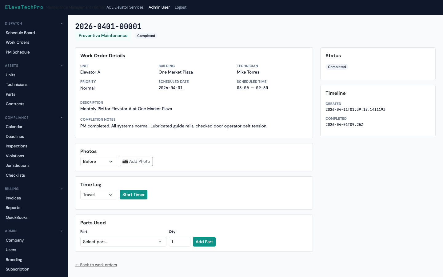 Work Order Detail with SLA